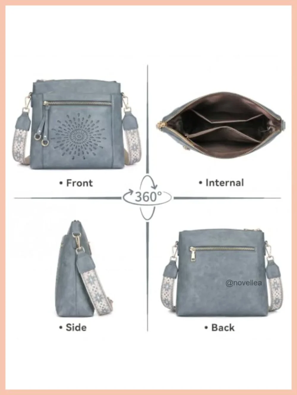 Faux Leather Crossbody Bag with Wide Guitar Strap, Multi-Pocket Hobo Purse